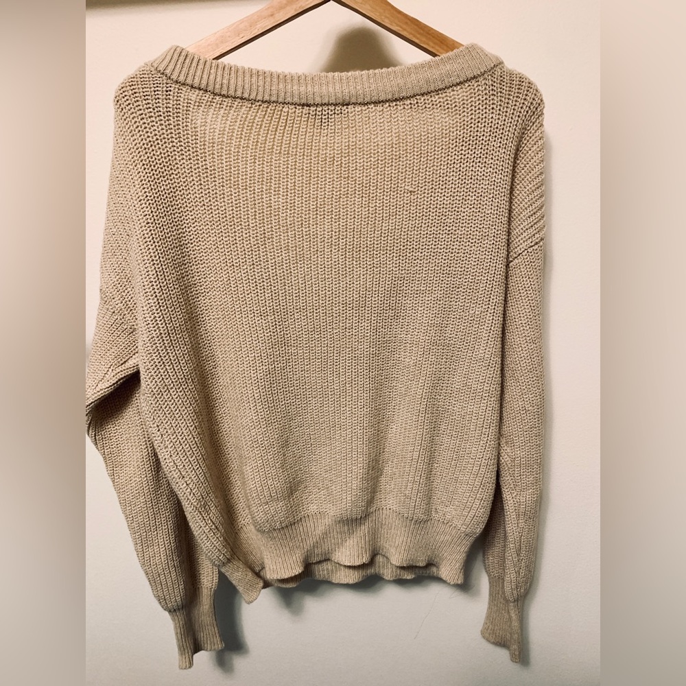 DYNAMITE Cream/Oatmeal Knit V-neck Sweater S - Picture 3 of 3